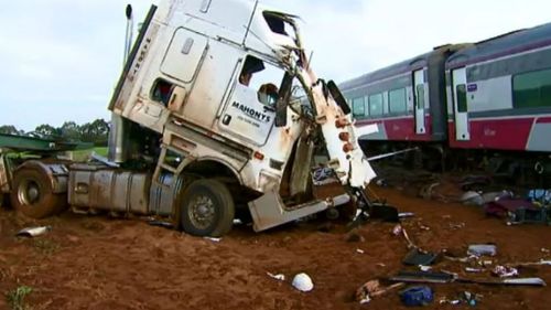 The train and truck collided at the Phalps Road crossing in Pirron Yallock. (9NEWS)