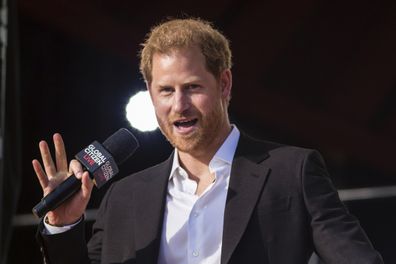 Prince Harry, Duke of Sussex, speaks during the Global Citizen festival on Sept. 25, 2021 in New York. 