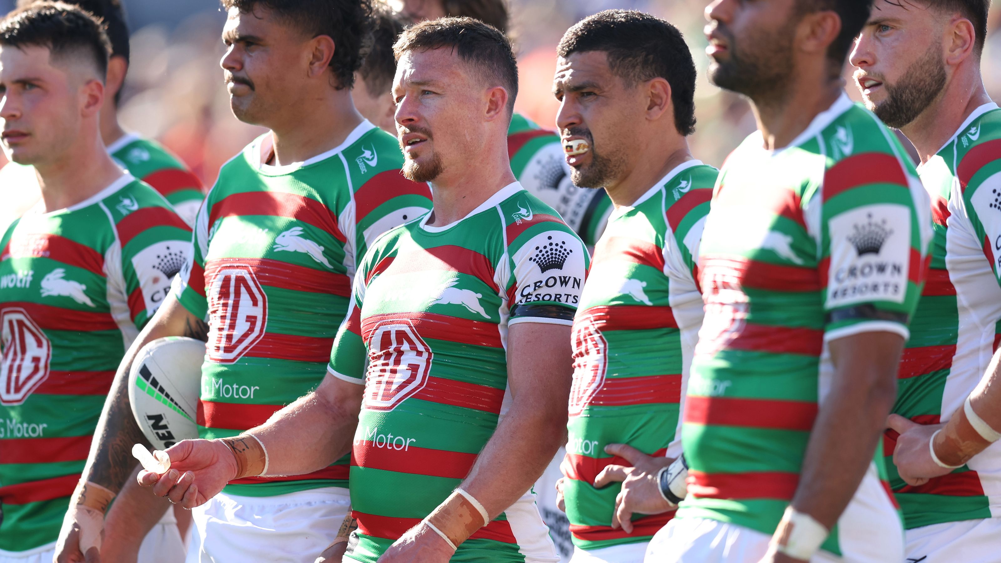 South Sydney players look on after an opposition try.