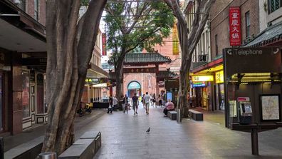 Dixon Street in Sydney is just about empty