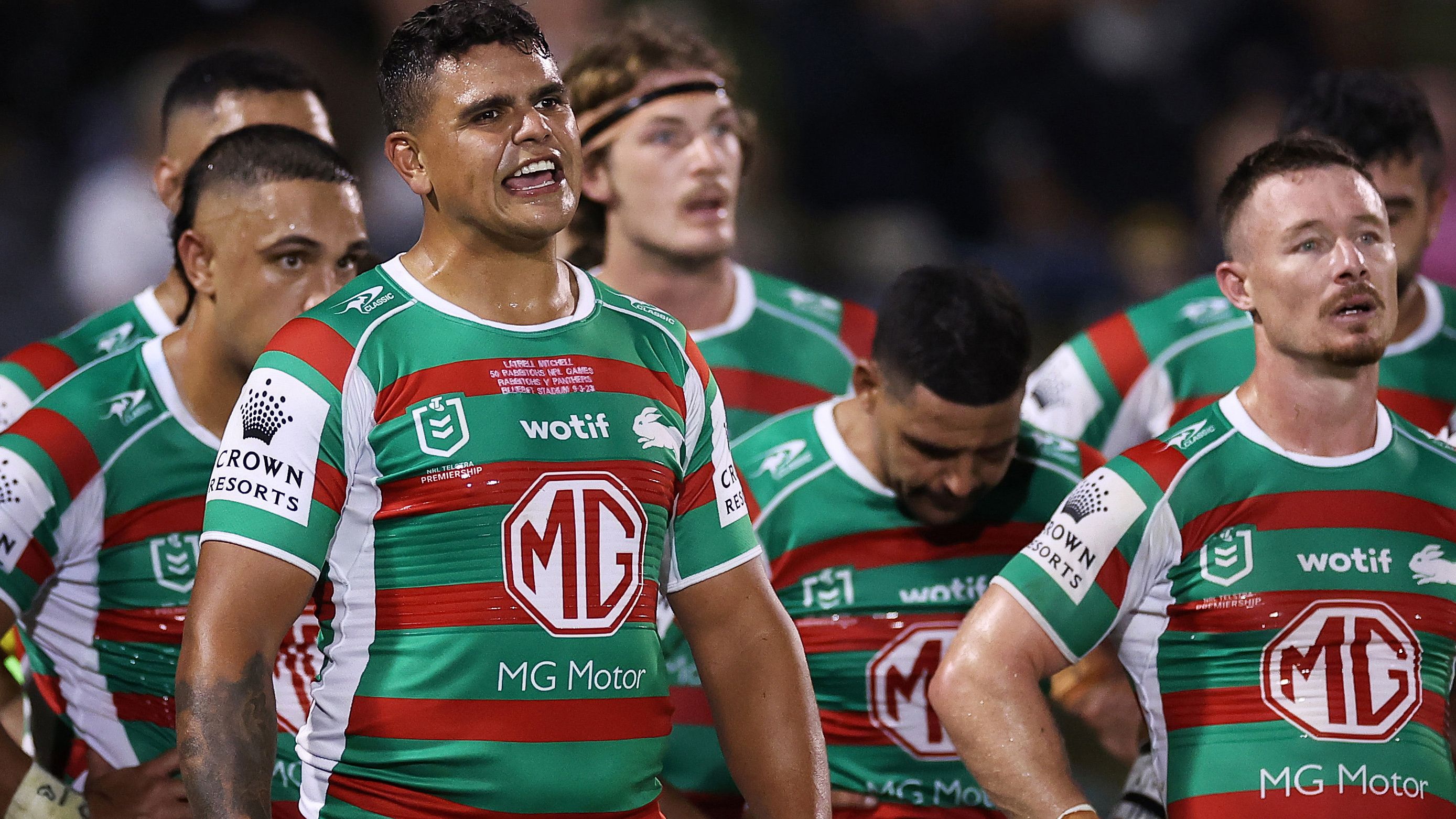 Latrell Mitchell in action for South Sydney against Penrith. (Photo by Cameron Spencer/Getty Images)