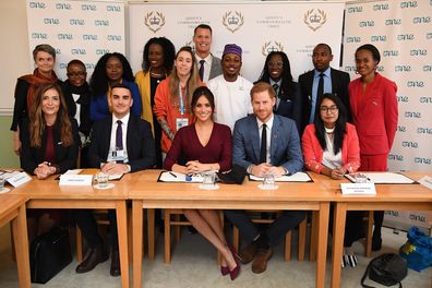 Harry and Meghan attending a round table with The Queen's Commonwealth Trust and One Young World