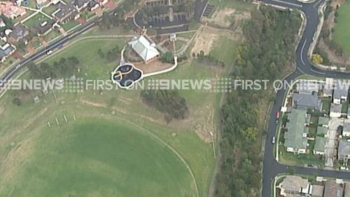 The school oval where two students fell ill after a nearby lightning strike. (9NEWS)