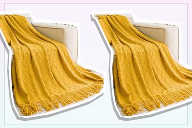 9PR: Inhand Knitted Throw Blankets for Couch and Bed, Soft Cozy Knit Blanket with Tassel, Mustard Yellow Lightweight Decorative Blankets