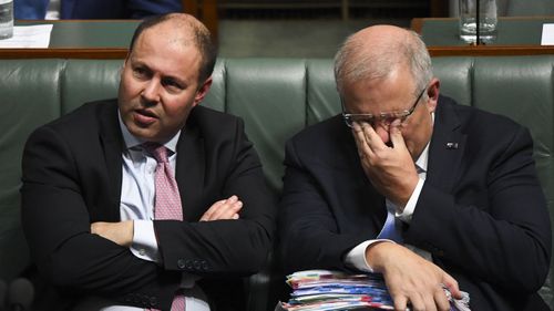 Josh Frydenberg and Scott Morrison in Parliament.