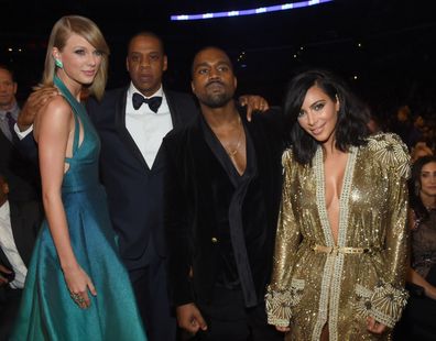 Taylor Swift, Jay Z, Kanye West, Kim Kardashian attends The 57th Annual GRAMMY Awards at the STAPLES Center on February 8, 2015 in Los Angeles, California.