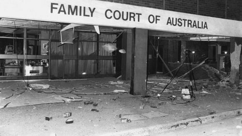 The foyer of the Family Court littered with debris after it was bombed on April 15, 1984.