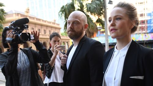 Actor Eryn Jean Norvill (right) arrives at the Federal Court in Sydney, Wednesday, October, 31, 2018. 