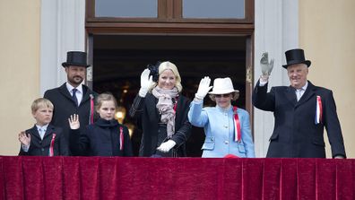 King Harald, Queen Sonja and the royal family celebrate Norway's National Day in 2019. 