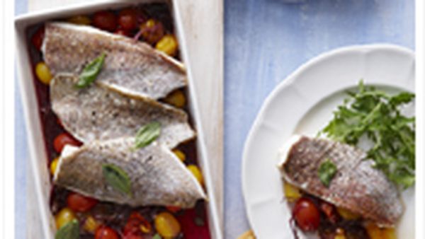 Roasted snapper with balsamic tomatoes