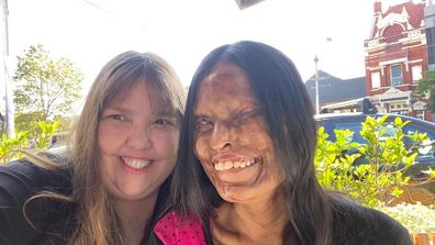 Australian director Emma Macey-Storch and acid attack survivor Neetu Mahor.