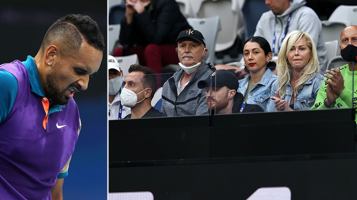 Nick Kyrgios has yelled at his own box during his first match at the Australian Open.