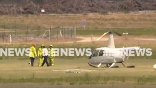 The helicopter made a hard landing at Jandakot airport just after 3.30pm. (9NEWS)