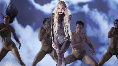 Raiven from Slovenia performs on stage during The Eurovision Song Contest grand final in Malmo, Sweden.