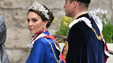 Catherine, Princess of Wales and Prince William, Prince of Wales during the Coronation of King Charles III and Queen Camilla on May 06, 2023 in London, England.