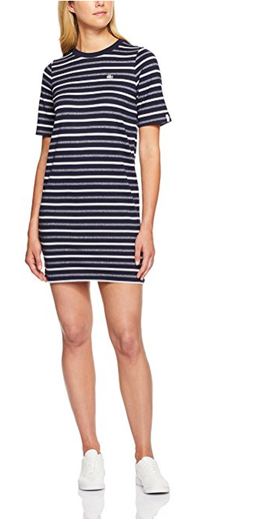 The Lacoste L!Ve stripe dress cost $187.09. (Image: Amazon)