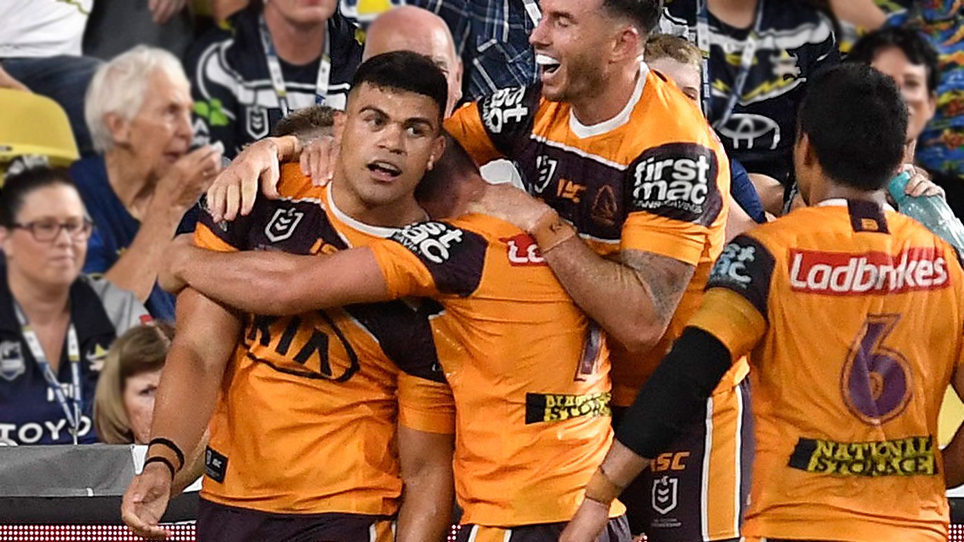  David Fifita of the Broncos celebrates after scoring a try