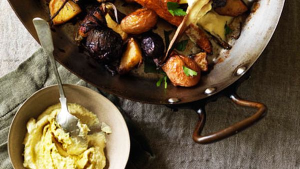 Root vegetables roasted in goose fat