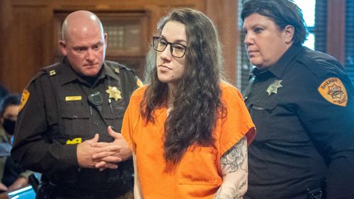 Bailey Boswell walks out of the courtroom after being sentenced to life in prison without parole for the 2017 murder of Sydney Loofe in the US.