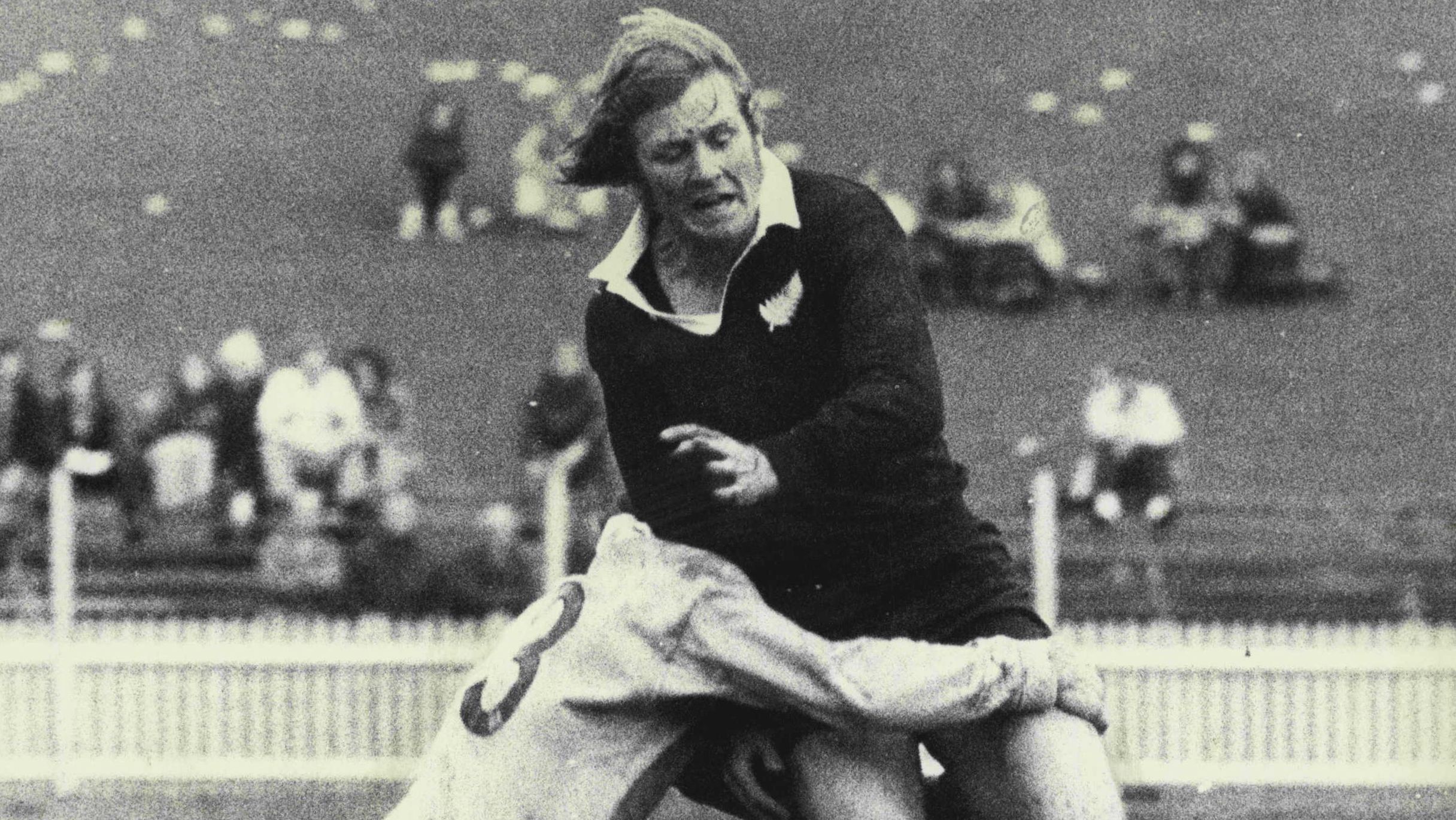 NSW centre John Wetherstone makes an effective tackle of his opposite number Bruce Robertson in the NSW vs All Blacks game on May 18, 1974.