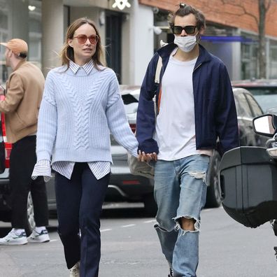 Harry Styles and Olivia Wilde are seen in Soho on March 15, 2022 in London, England. (Photo by Neil Mockford/GC Images)