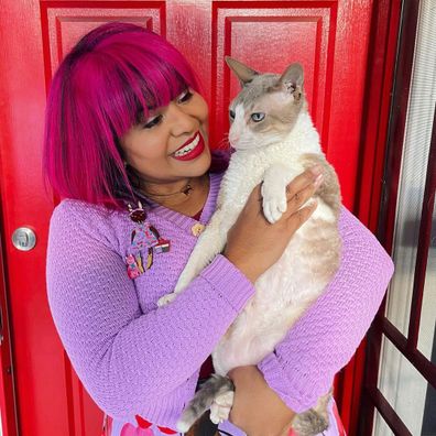 Liza Sandanam and her cat Sam