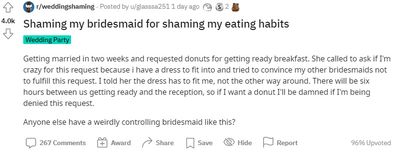 The bride has shared the story on Reddit's Wedding Shaming thread.