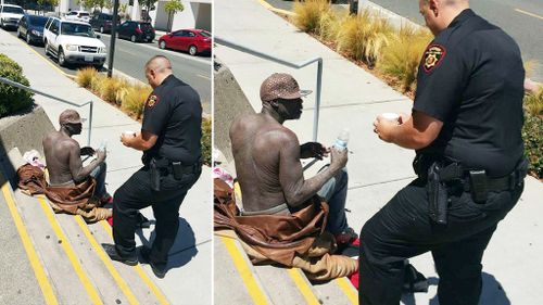 Police give homeless man food from their own lunch bags