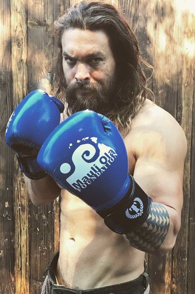 Jason Momoa trains for Aquaman in March, 2017.