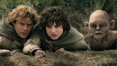 Sean Astin as Sam, Elijah Wood as Frodo, and Gollum (portrayed by Andy Serkis using motion capture technology) in the original Lord of the Rings trilogy.