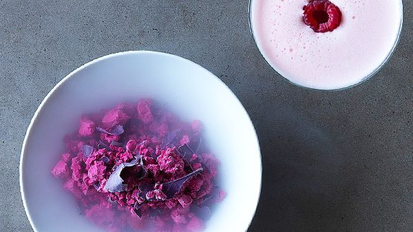 Red beets sorbet paired with Clover Club cocktail