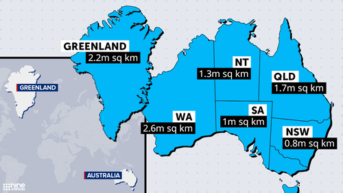Greenland is smaller than WA but bigger than Queensland.