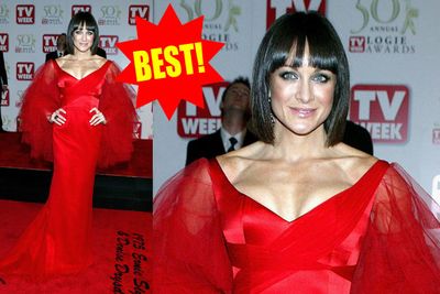Morticia Addams in red! This is Michelle Bridges like you've never seen her before (unless you watched the Logies in 2008).