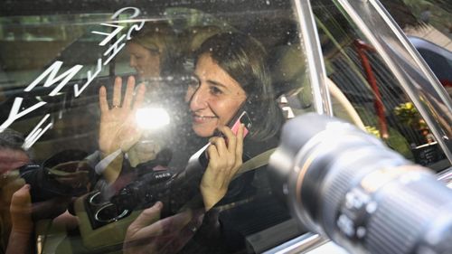 NSW Premier Gladys Berejiklian leaves the government offices at Martin Place this morning.