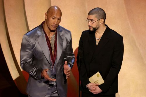 Dwayne Johnson and Bad Bunny present the award for best international film.