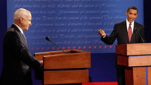 John McCain debates Barack Obama during the 2008 presidential election. 