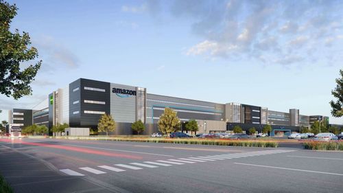 An impression of the Amazon Robotics fulfilment centre at Goodman's Oakdale West Industrial Estate in western Sydney.