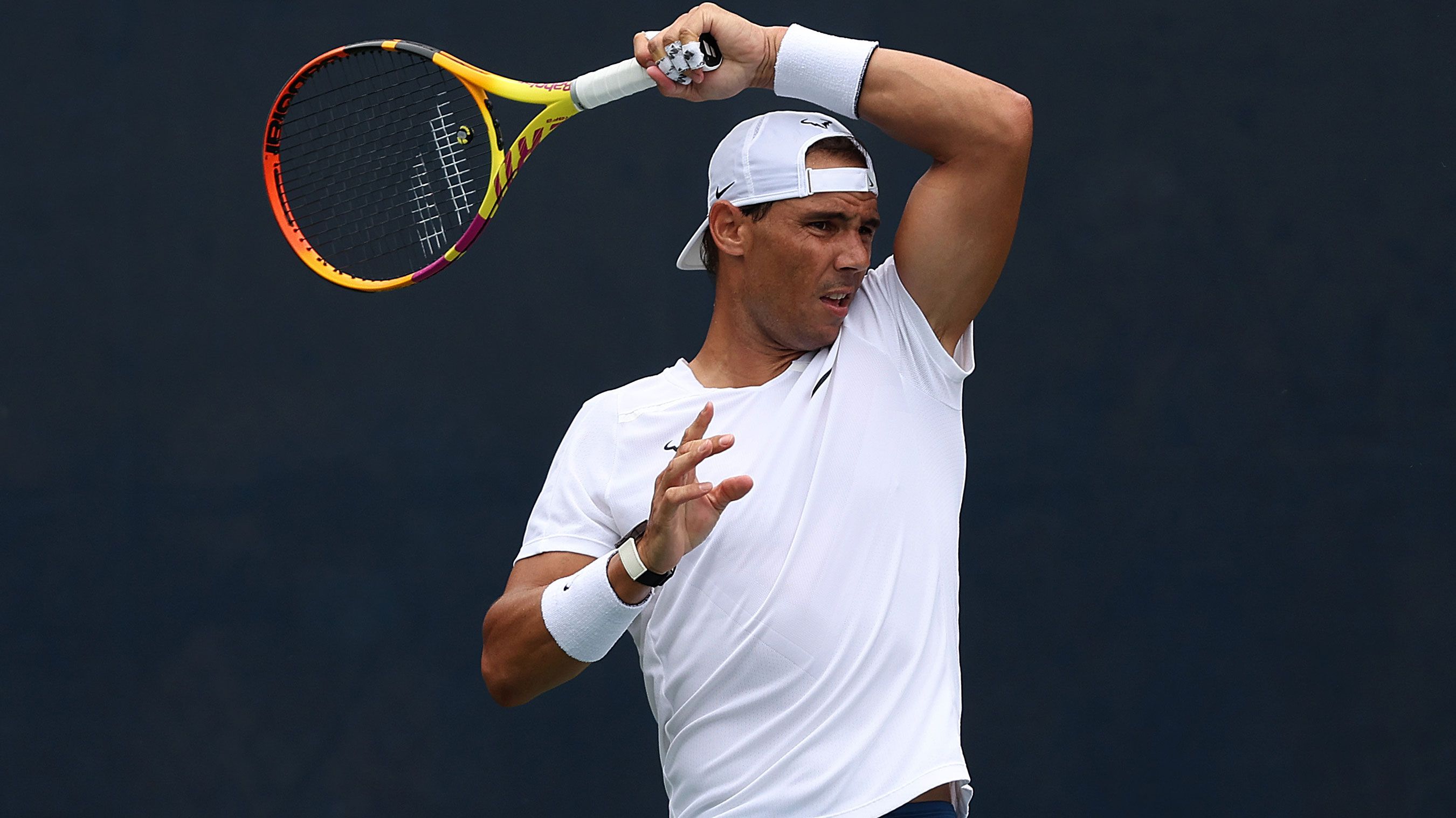 Rafael Nadal of Spain in a practice session in the lead-up to the 2022 US Open. 