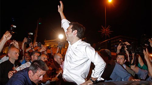 Greek PM Alexis Tsipras with "No" voters. (AAP)