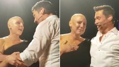 Hugh Jackman, breast cancer, fan, Perth, concert, hug on stage