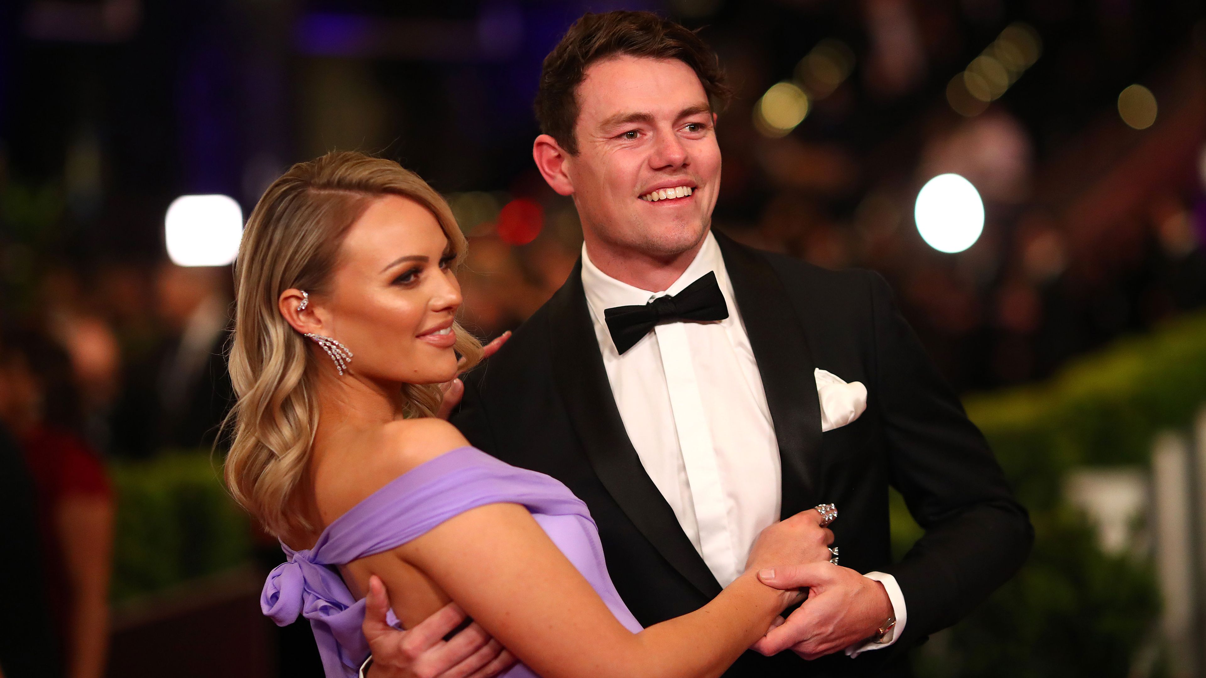 Lachie Neale of the Lions and Julie Neale arrive ahead of the 2019 Brownlow Medal at Crown Palladium.
