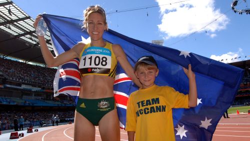 McCann and Benton pictured celebrating the achievement in 2006. Picture: AAP
