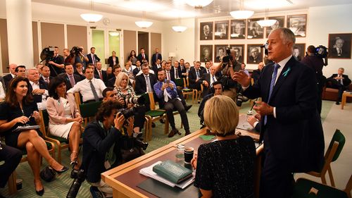 Prime Minister Malcolm Turnbull rallied a room of Coalition MPs today, focusing on Australia's economy (AAP).