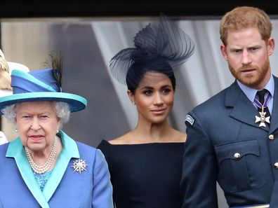 Harry, Meghan and Queen Elizbeth in 2018.