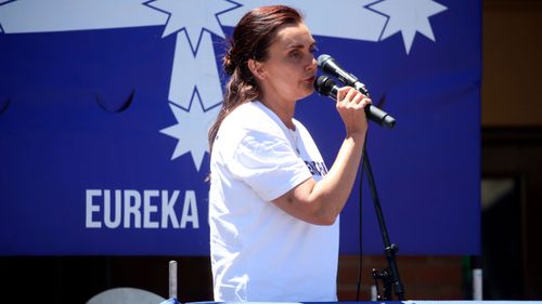Victorian MP Catherine Cumming, shown here at a rally in December 2021.