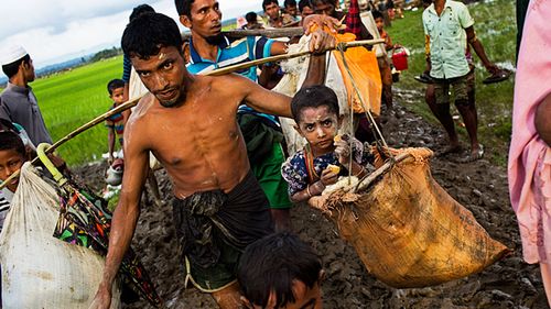 Rohingya refugees flee persecution from Myanmar.