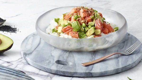 Poku's salmon and avocado 'salmocado' poke bowl