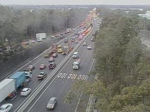 Traffic is currently queued back 20 kilometres eastbound and 10 kilometres westbound. (Twitter)