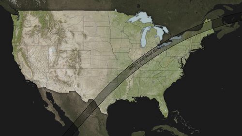 La trajectoire de l’éclipse totale de Soleil du 8 avril 2024