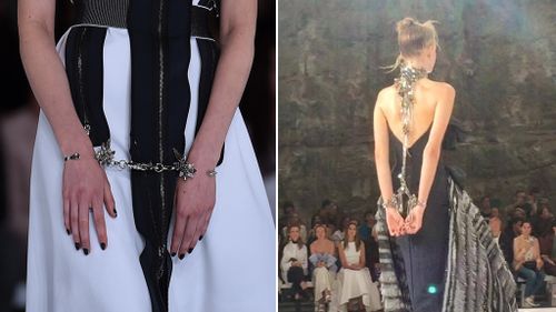 Other bondage-like elements included handcuffs on some of the models. (AAP/Supplied)